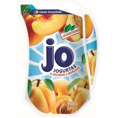 Jogurtas JO 2,5% rieb. su pers. ir abrik., ąsot., 900 g PIENO ŽVAIGŽDĖS