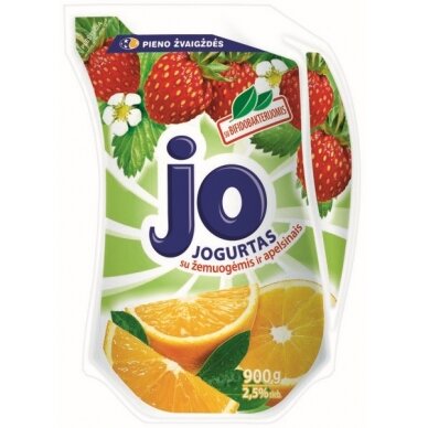 Jogurtas JO 2,5% rieb. su žem. ir apels., ąsot., 900 g PIENO ŽVAIGŽDĖS