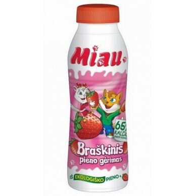 Pieno gėrimas MIAU 2,3% braš., (EKO pieno), pl. but., 450ml