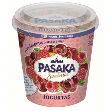 Švelnus jogurtas „PASAKA“' su vyšniom ir aviet.,2,5% r. 370g