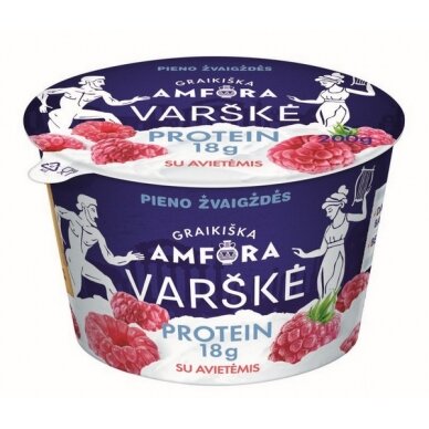 Varškė GRAIKIŠKA AMFORA PROTEIN 0,8% rieb. su aviet.,200g