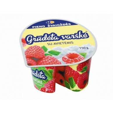 Varškė GRŪDĖTA 7% rieb. su avietėmis, 150 g