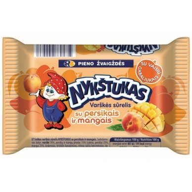 Varškės sūrelis NYKŠTUKAS 8%, su persik. ir mango, 100 g